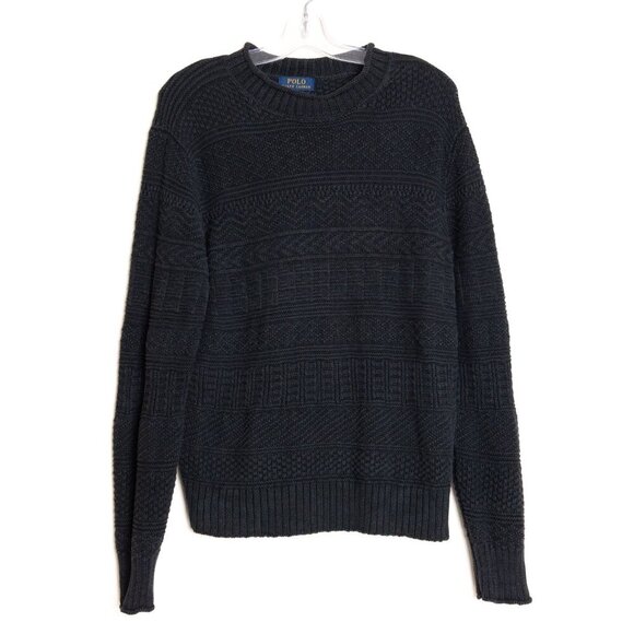 Polo Ralph Lauren Black Textured Knit Crewneck Sweater Linen Cotton Silk Unisex - Picture 2 of 13